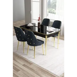 Hanah Home trpezarijski set Tia, sto i 4 stolice, ploča u dekoru crnog mermera, zlatne noge, antracit tkanina Babyface