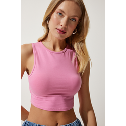 Happiness Istanbul Womens Pink Barter Neck Crop Knitted Blouse