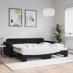 Dnevni krevet na razvlačenje s madracima crni 90x200 cm baršun