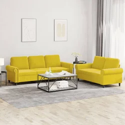 2-dijelni set sofa s jastucima žuti baršunasti