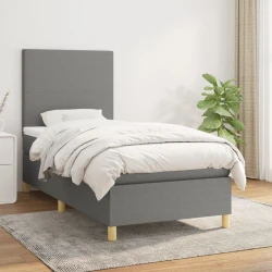 vidaXL Box spring postelja z vzmetnico temno siva 100x200 cm blago