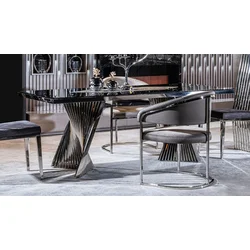 Casa Padrino luxury dining table black/silver 200 x 100 x H. 76 cm - Rectangular dining room table with glass top - Dining room furniture - Luxury dining room furniture