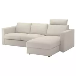 VIMLE Sofa trosed s lenjivcem, s naslonom za glavu/Gunnared bež
