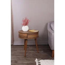 Hanah Home Yuvarlak - Walnut Walnut Side Table OŠTEĆENO