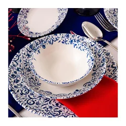 Jedilni komplet 18 kosov bela/modra/porcelan