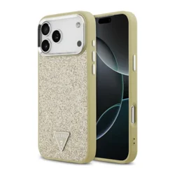 Maska Guess Glitter Triangle Logo MagSafe za iPhone 17 Pro Max/ 18 Pro Max zlatna