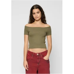 Womens T-shirt Off Shoulder Rib Tee 2-Pack white+olive