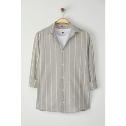Trendyol Beige Navy Blue Striped Regular Fit Shirt
