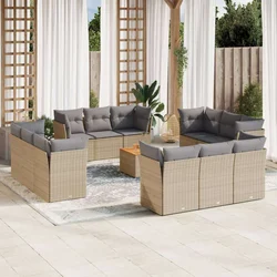 13-dijelni set vrtnih sofa s jastucima bež od poliratana