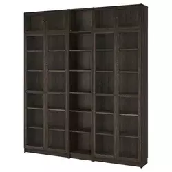BILLY / OXBERG Biblioteka sa stak.vratima/dod.elem, tamnosmeđa im. hrastovine, 200x30x237 cm