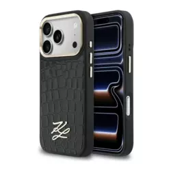 Maska Karl Lagerfeld Croco KL Script Logo MagSafe za iPhone 17 Pro crna