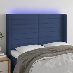 Vidaxl vidaXL Vzglavje postelje z LED modro 147x16x118/128 cm blago