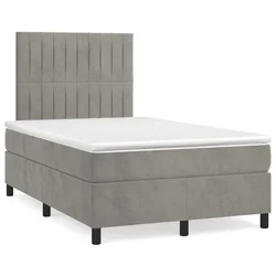 Krevet box spring s madracem LED svjetlosivi 120x190 cm tkanina