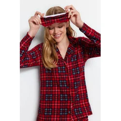 Trendyol Red Soft Feel Premium Plaid Sleep Band Knitted Pajamas Set