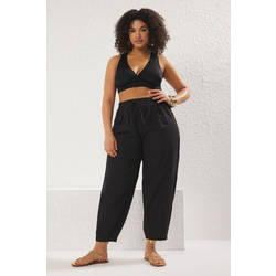 Trendyol Curve Black Pleated High Waist Carrot/Shalwar Beach Wear Plus Size Trousers