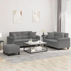 3-dijelni set sofa s jastucima tamnosivi od mikrovlakana