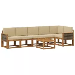 Set vanjskih sofa s jastukom 7 pcs Prirodna i bež Poliester