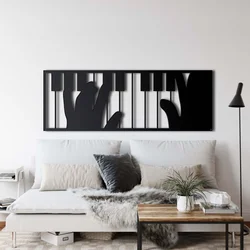WallXpert metalni zidni ukras 5156, ruke na klavijaturi klavira u ramu, 75 x 25 cm, crni