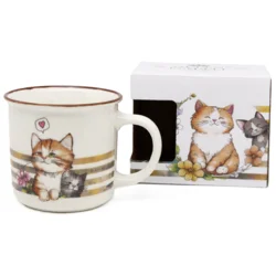Keramična skodelica Cat Kittens Heart 400ml Velika keramična darilna