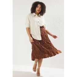 Trendyol Curve Brown Satin Woven Plus Size Skirt