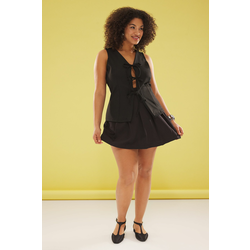 Trendyol Curve Black Regular Fit Front Tie Detail Knitting Plus Size Vest