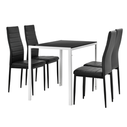 [en.casa]® jedilna miza steklo 105x60 cm 4 stoli z umetnim usnjem dizajnerska kuhinjska miza črno-bela Porvoo