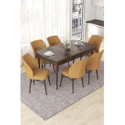 Hanah Home Set Trpezarijski sto i 6 stolica Nef, Oker-braon