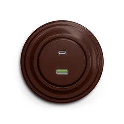 Kliklap - retro USB vtičnica A+C z okvirjem, rjava