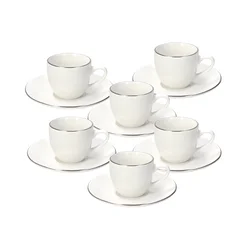 Tognana Set od 6 šoljica za kafu, Sa tacnama i platinastim obrubom, Beli