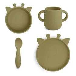 Nuuroo Silikonski set za jelo Lykke Žirafa Olive Green