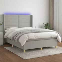 vidaXL Box spring postelja z vzmetnico LED svetlo siva 140x190cm blago