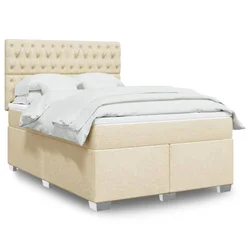 vidaXL Box spring postelja z vzmetnico krem 140x200 cm blago