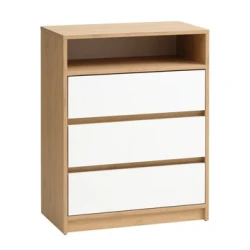 Komoda 3 fioke BILLUND bela/hrast
