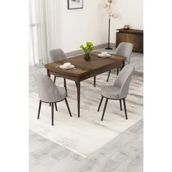 Hanah Home trpezarijski set Rax, sto na razvlačenje i 4 stolice, ploča u dekoru drveta Baroque, siva tkanina Babyface