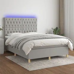 Vidaxl Box spring postelja z vzmetnico LED sv. siva 140x200 cm blago