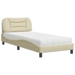 Vidaxl Postelja z vzmetnico Hvar krem 80x200 cm blago