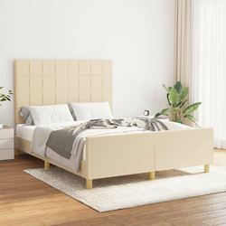Greatstore Posteljni okvir z vzglavjem krem 140x190 cm blago