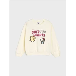 Sinsay - Pamučni crewneck duks sa prišivcima Hello Kitty and Friends - krem