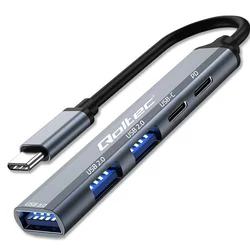 Qoltec Hub adapter USB-C 3.1 5v1 | USB-C PD | USB-C | 2x USB 2.0 | USB 3.0