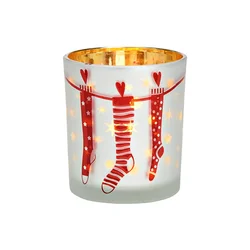 Stekleni svečnik CHRISTMAS STOCKING 10 cm bel