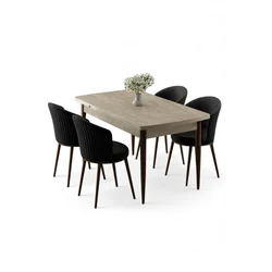 HANAH HOME Rasklopivi trpezarijski sto i stolice (5 delova) Asfel Travertine Black