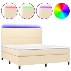 Vidaxl Box spring postelja z vzmetnico LED krem 180x200 cm blago