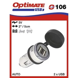 Tecmate OPTIMATE DVOJNI USB POLNILEC ZA VŽIGALNIK 3300mA (EL)