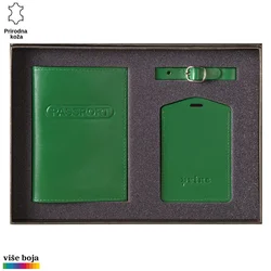 Princ Leather Poklon set za putovanje, Tag za kofer i futrola za pasoš, Zeleni