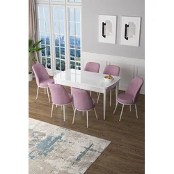 Hanah Home Set Trpezarijski sto i 6 stolica Zen, Roze-beli