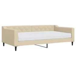 Vidaxl Dnevna postelja z vzmetnico krem 100x200 cm blago