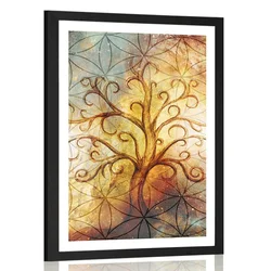 Plakat s paspartujem drevo z rožo življenja - 30x45 white