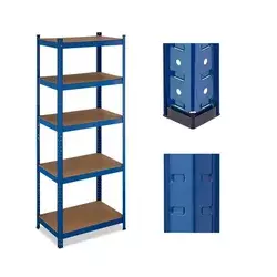 Northix Kovinski regal 5 nivojev modra visoka nosilnost MDF