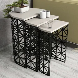 Lessentiel Maison Set klub stolova, 3 komada Stil Metal Ferforje Krem-Crni