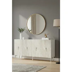 Hanah Home komoda Ayshe 150, 150 cm, bela / travertin / srebrna